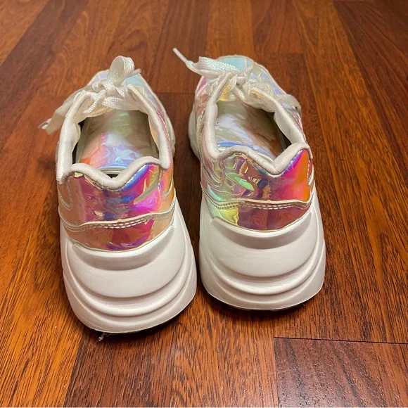 Unicorn Pastel Holographic Lace Up Sneakers Lucky Step Size 7 Platform Kicks EUC - Picture 10 of 13
